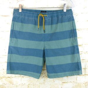 Valor Swim Shorts Boys XL Blue Green Rugby Stripe Hybrid Trunks Retro 29.5X 7.5
